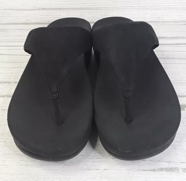 Fitflop Thong Sandals Black Fabric Wedge Heel Lulu Womens Size 9 L95-001