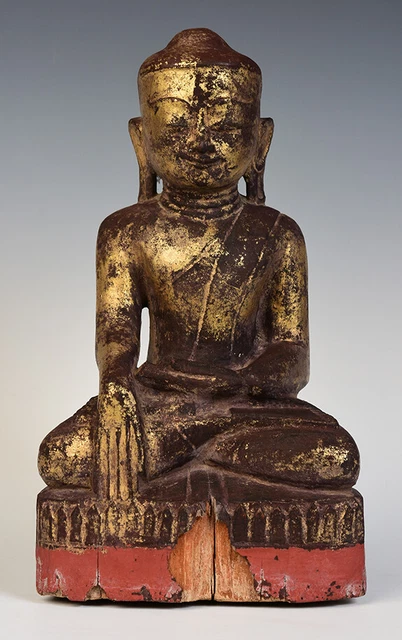 17th Century, Shan, Antique Burmese Wooden Seated Lotus Buddha