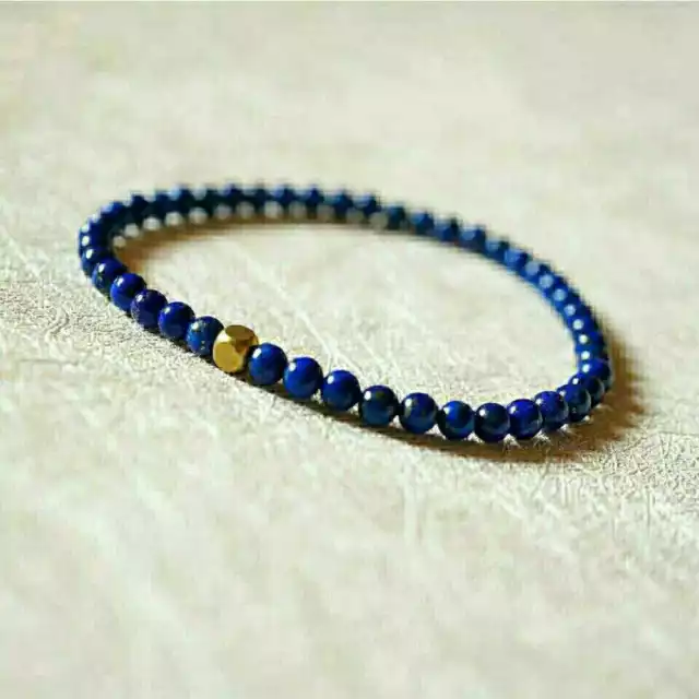 Bracelet manchette porte-bonheur 4 mm perles lapis-lazuli naturelles élégante bohême mentale 3