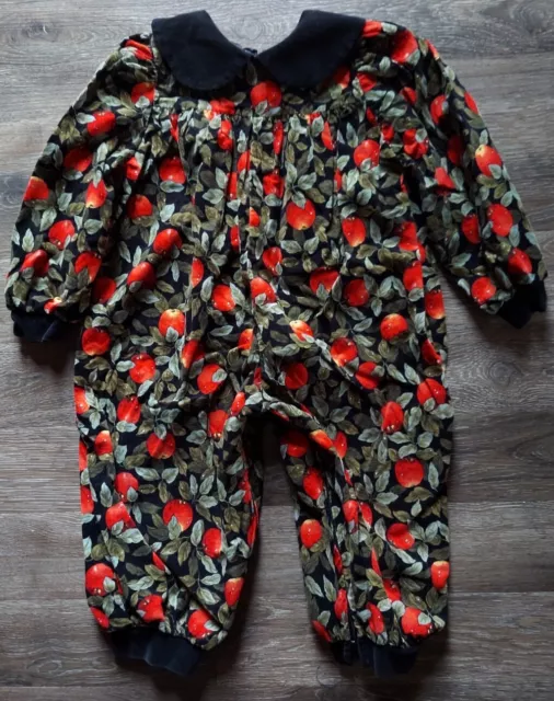 Vintage Storybook Heirlooms girls corduroy jumpsuit Romper Apples velvet trim 4T