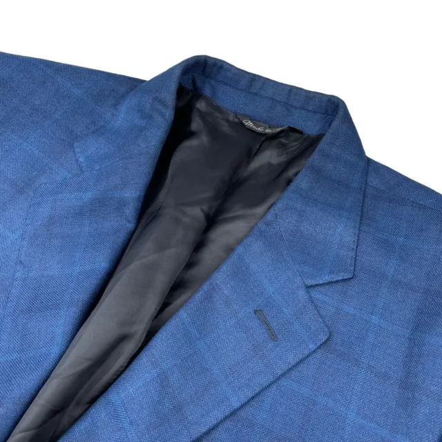 SAKS FIFTH AVENUE Men's 100% Rayon Blazer Blue Windowpane Plaid • Italy ...