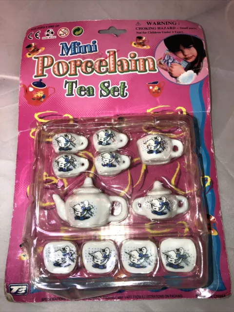 Mini Juego de Té Blanco en Miniatura de Colección China Azul Porcelana con Estampado de Ganso