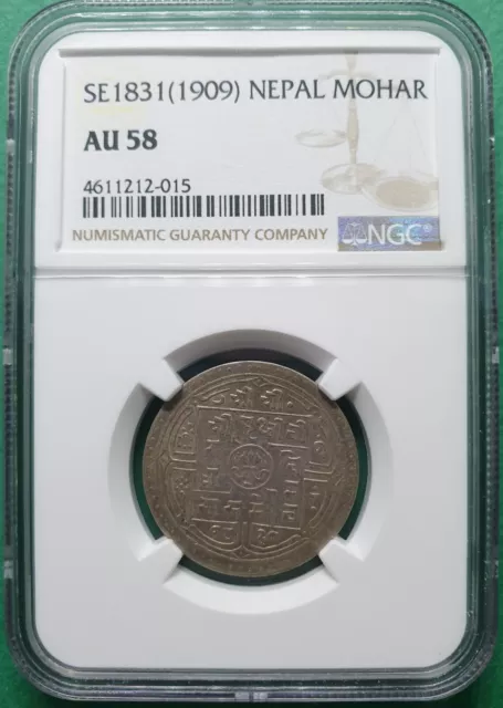 Se1831 (1909) Nepal 1 Mohar Silver Toned Ngc Au 58