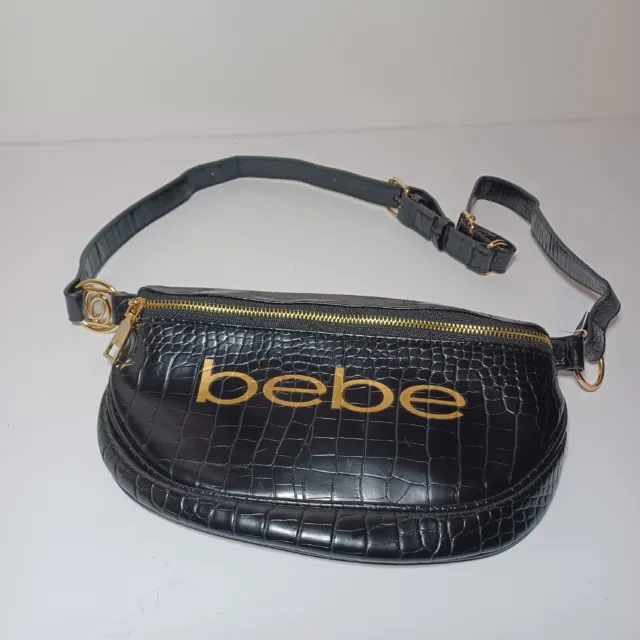BeBe Fanny Pack Josephine Croco Convertible Sling Belt Crossbody Bag Black