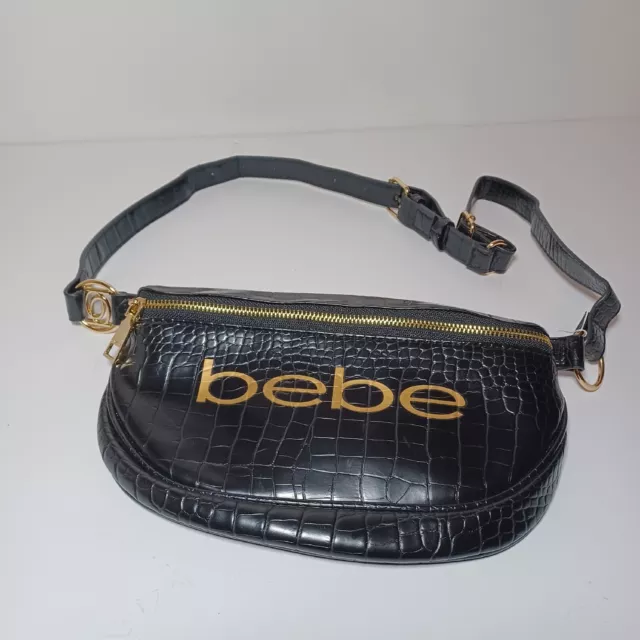 BeBe Fanny Pack Josephine Croco Convertible Sling Belt Crossbody Bag Black