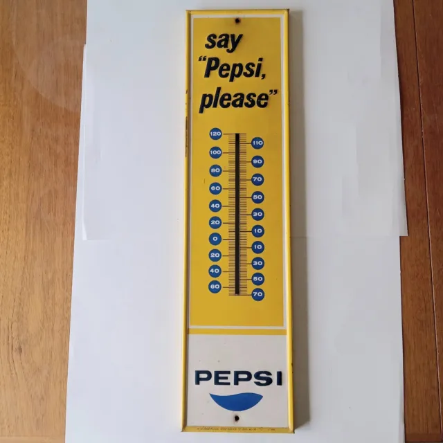 "Say Pepsi Please" Vintage Metal Pepsi Cola Sign Thermometer 1966 Unique