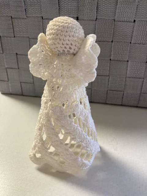 WHITE ANGEL CROCHETED STARCHED TREE TOPPER/Ornament  6 1/2” vintage