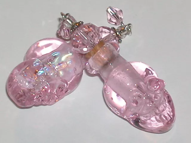 1 Imp. Murano Glass Skull BOTTLE Vampire Witch Halloween potion oil pendant Pink