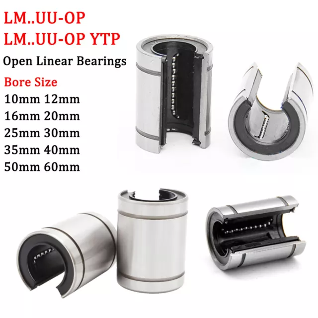 LM-UU-OP Open Linear Ball Bearing Bush Bushing Bore 10mm-60mm For 3D Printer CNC