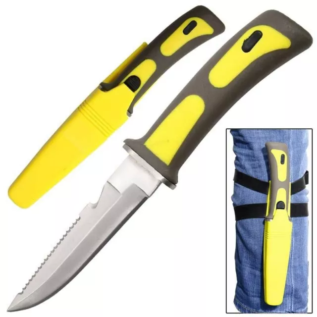 9" SCUBA DIVING Stainless Steel KNIFE w/ LEG STRAPS Swimming Sawtail Fixed Blade
