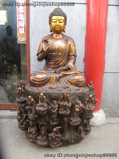 Tibet bronze Copper  Buddhism  Eighteen arhats large Sakyamuni Buddha Statue