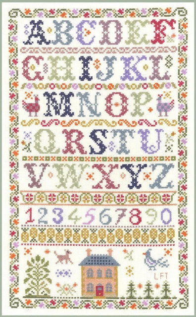 Alphabet Sampler - komplettes Kreuzstichset auf 14 aida mit FARBKARTE