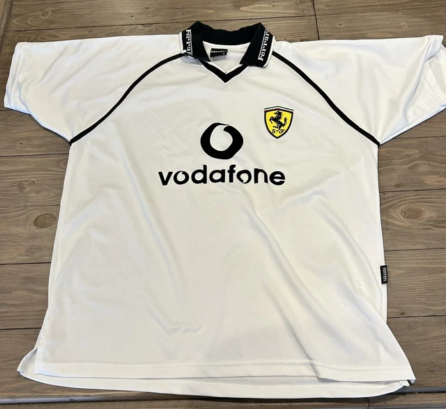 Ferrari polo Vodafone, white with black stripe, mens medium, embroidered patch