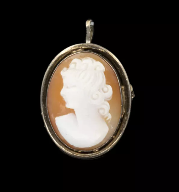 Argent Doré Broche / Pendentif Camée Tête de Femme, Gemme Antique