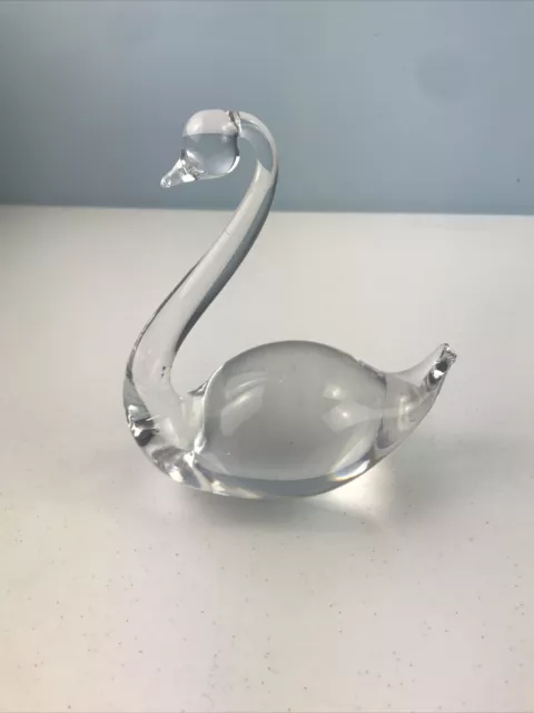 Vintage HEAVY Crystal Clear ART Glass Swan Paperweight/Figurine. Beautiful