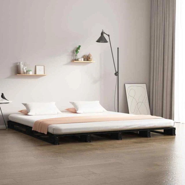 PALLET BED WITHOUT Mattress Black King Size Solid Wood £138.82