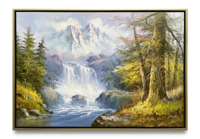 Bob Ross style wet on wet landscape oil painting “Blue Ridge Falls