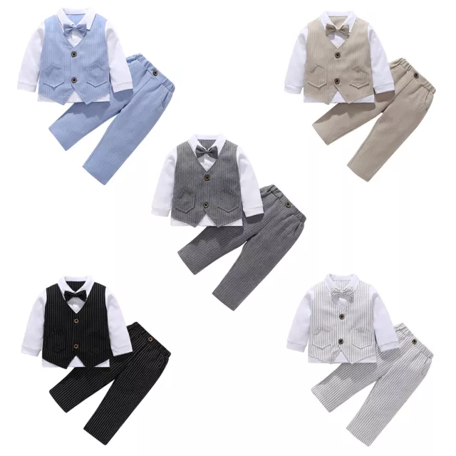 Set abbigliamento bambini camicia + pantaloni + gilet + cappello mosca cravatta abito outfits