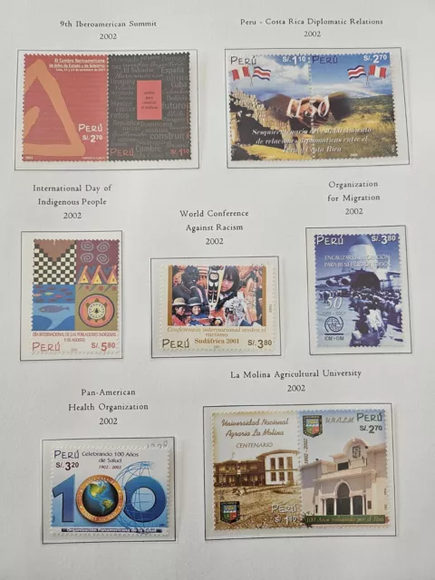 Peru 2002 MNH Complete Stamp Year Set (43 Stamps, 5 Souvenir Sheets/Blocks)