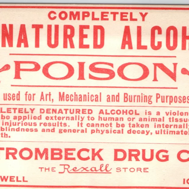 c1910s Maxwell, IA Pharmacy Paper Label Alcohol Poison Strombeck Drug Rexall C6