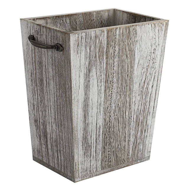 Farmhouse Wooden Wastebasket Trash Bin Decorative Torched Garbage Can