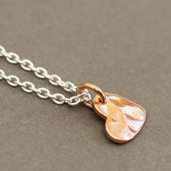 U&C Sundance Rose Gold, Sterling Silver Tiny Charm Hammered Heart Chain Necklace