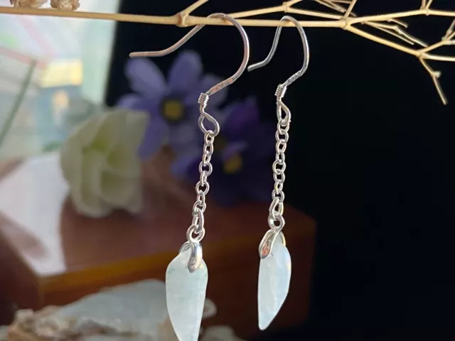 Certified Grade "A" Natural Green Jadeite Jade 925 Silver Earring  2746