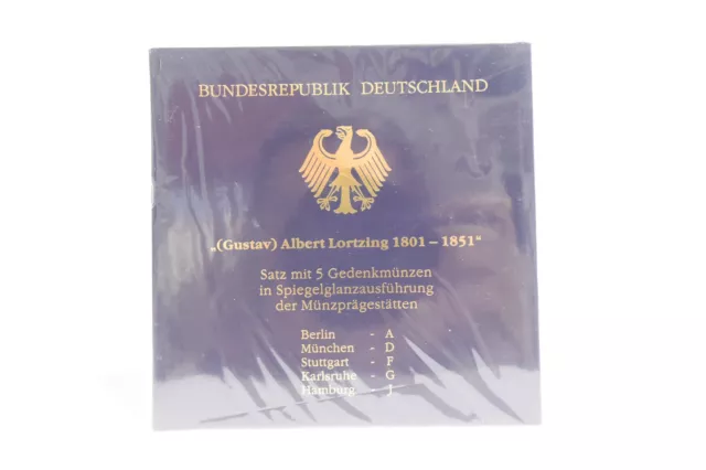 5 x 10 DM BRD Gedenkmünzen "Albert Lortzig", ADFGJ, OVP, SPGL