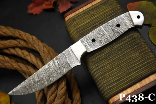 Custom Damascus Steel Blank Blade Hunting Knife Handmade,Steel Bolster (P438-C)