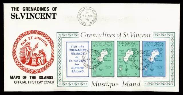 DR WHO 1976 ST VINCENT FDC ISLAND MAPAS S/S MUSTIQUE k01388