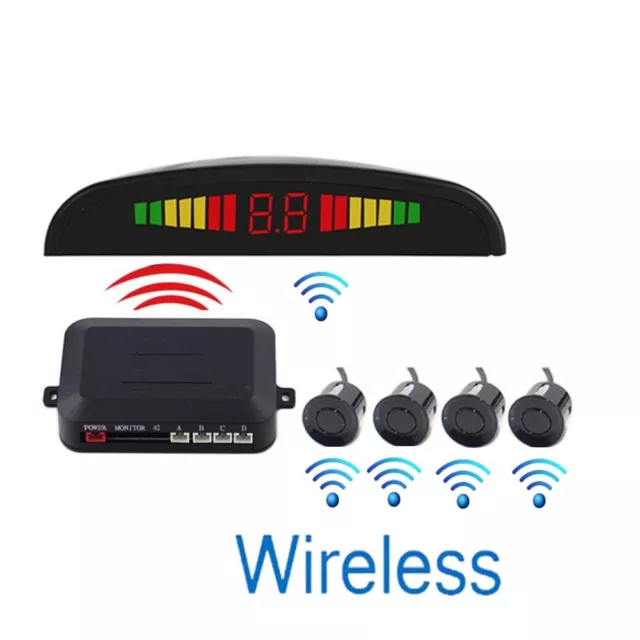 Wireless Car Parking Rear Reverse 4 Sensors Kit Buzzer Radar Display Audio Alarm