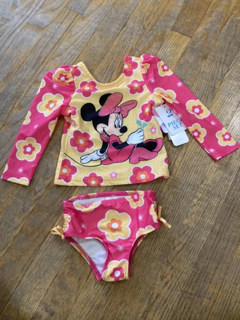 Baby Girl’s 18 Months Disney Minnie Mouse 2pc Rashguard Set UPF-50 NWT!