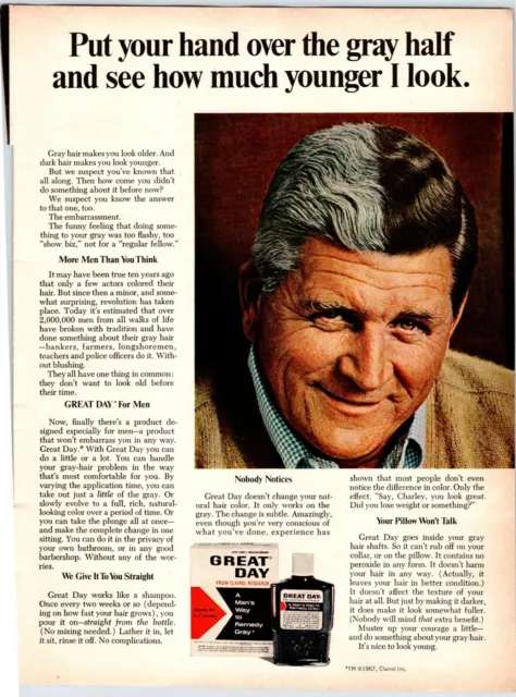 GREAT DAY HAIR DYE FOR MEN Vintage 1960's 8.5" X 11" Magazine Ad M102