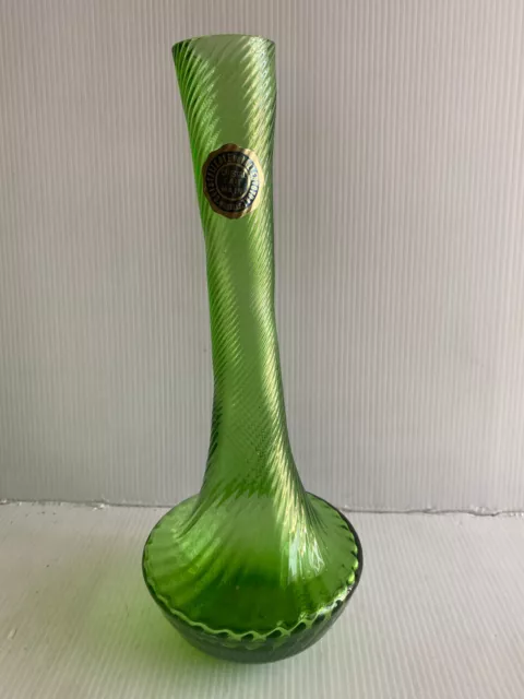 Superbe Vase cristal vert vallerysthal no baccarat vintage forme soliflore 30 cm