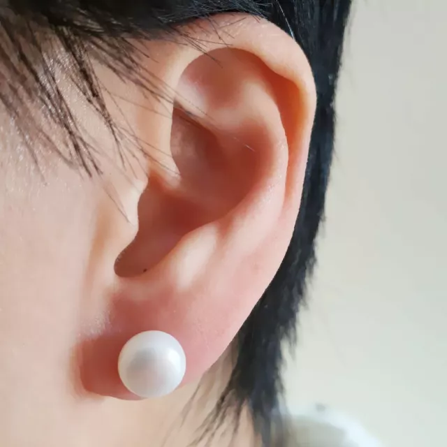 Solid 925 Sterling Silver White Button Cultured Freshwater Pearl Stud Earrings