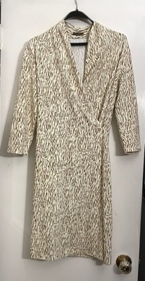J. McLaughlin Mock Wrap 3/4 Sleeve Sheath Catalina Cloth Animal Print Dress XS