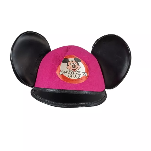 Vintage 1980s Mickey Mouse Ears Hat Walt Disney Club Pink Mouseketeers Rhonda