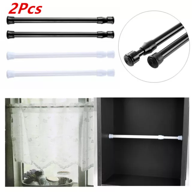 2X Metal Adjustable Spring Tension Curtain Rail Loaded Shower Pole Rod Extension