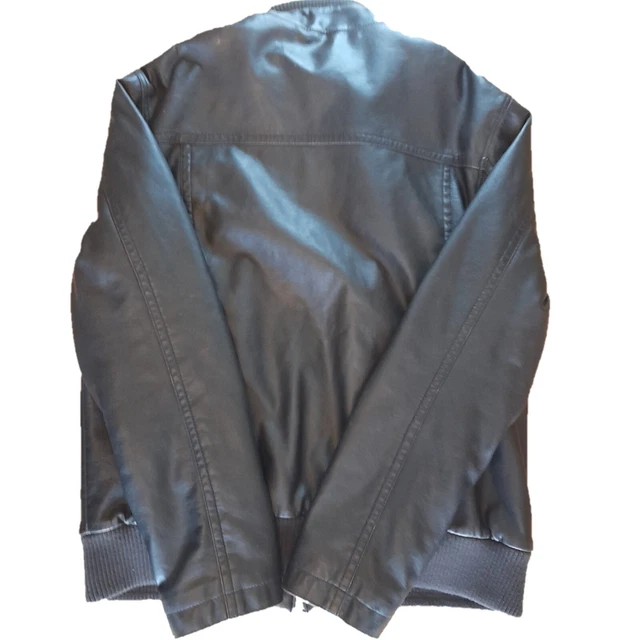 M & S Mens Faux Leather Jacket Black Large Bomber Zip Pocket Lined Autograph 2