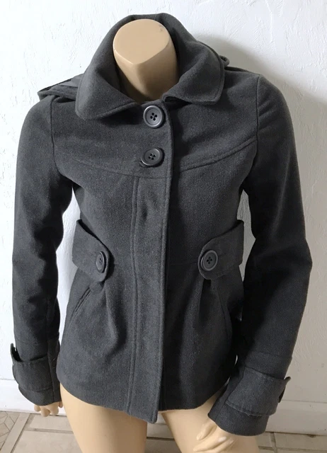 Jack BB DAKOTA Womens Size Small Gray Snap Front Coat Jacket Removable Hood