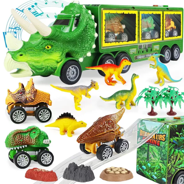 Kids Dinosaur Truck Toy Gift Storage Car Transport Carrier Model Music Light New