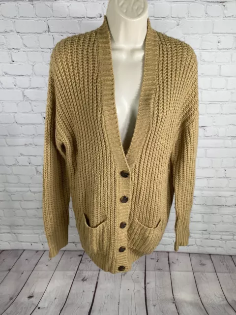 BDG Golden Brown Chunky Knit Button Front Long Sweater Cardigan Women’s S