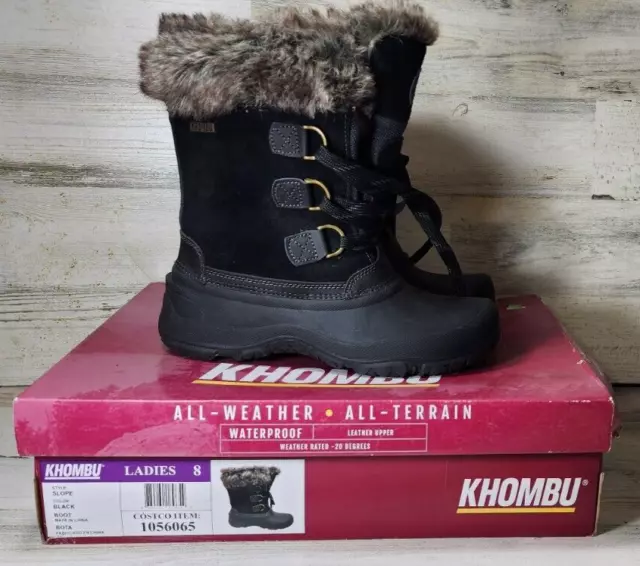 Khombu Women's Slope Waterproof Leather Upper Winter Snow Boots Sz 8