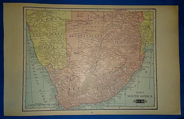 Vintage 1901 Tunison Atlas Map ~ SOUTH AFRICA - CAPE COLONY ~ Old & Authentic