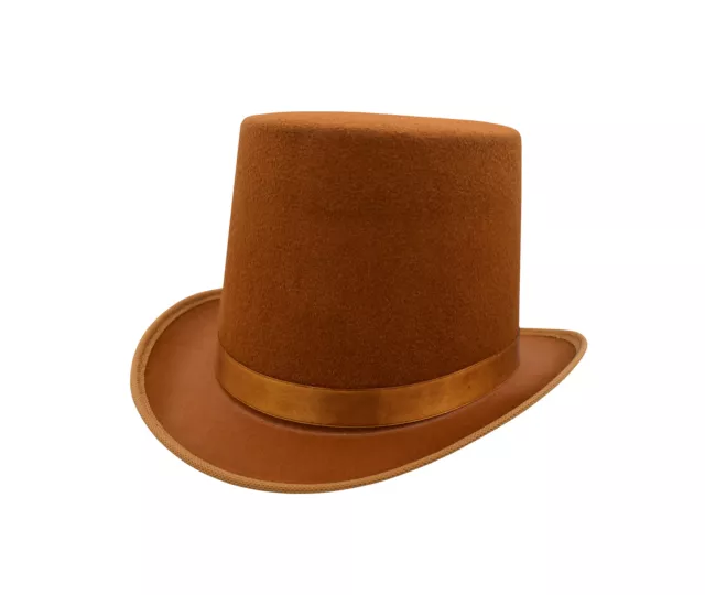 Mens Tall Brown Magician Mad Hatter Wonka Top Hat Topper Costume Accessory Prop