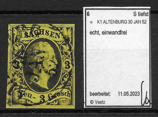 SACHSEN 1851; MiNr. 6 ; 3 Neugroschen; BPP geprüft; K1 ALTENBURG; einwandfrei! 2