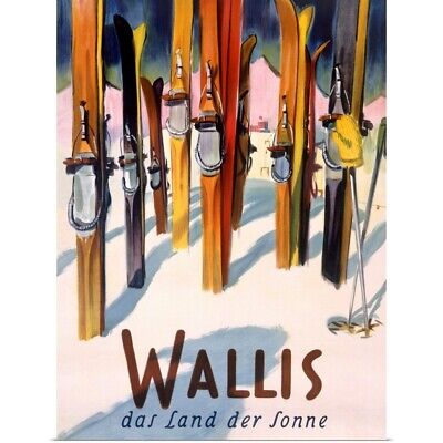 Wallis, winter, snow, ski, Vintage Poster Art Print, Skiing Home Decor