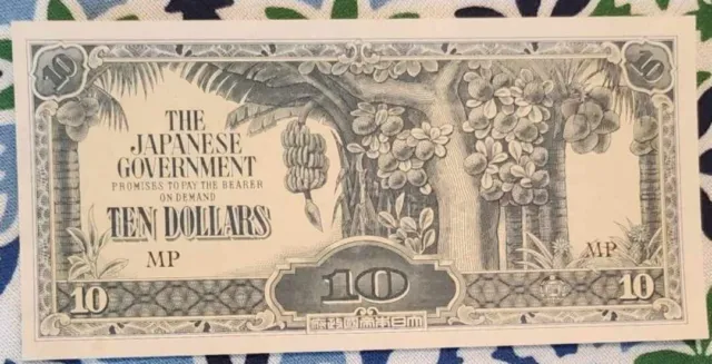 WW2 Japanese Occupation Malaya Banana Money 1942-1945 10 Ten Dollar Note Gem Unc