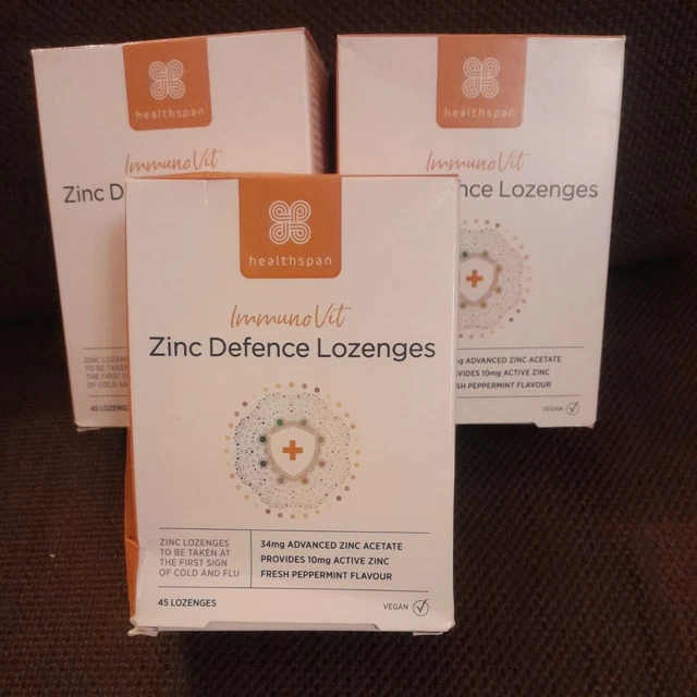 3X HEALTHSPAN IMMUNOVIT Zinc Defence 45 Lozenges Immunity Peppermint