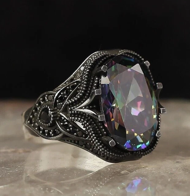 Bague pour homme en topaze mystique Bague pour homme faite à la main Bague...